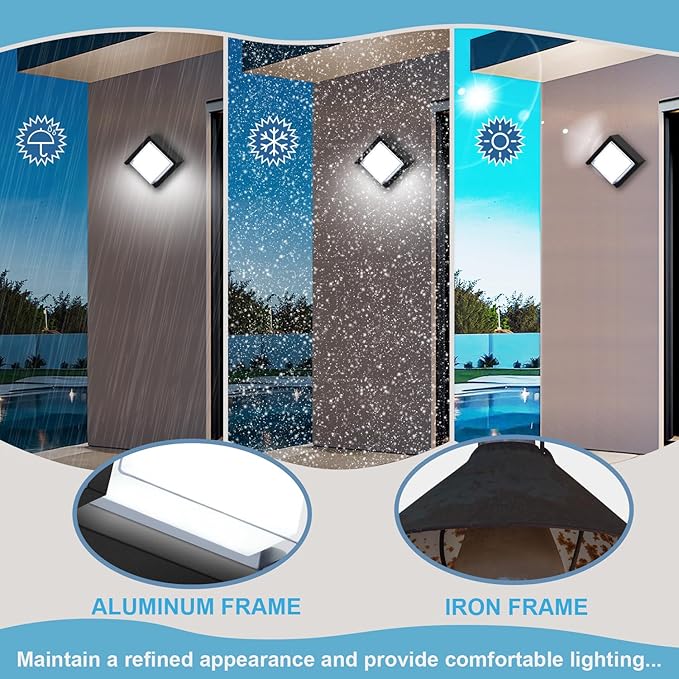 LED Porch Lights Wall Mount 12W 6500K Double-Layer Cover Exterior LED Wall Light Matte Aluminum IP65 Waterproof for Yard Garage Stairway House