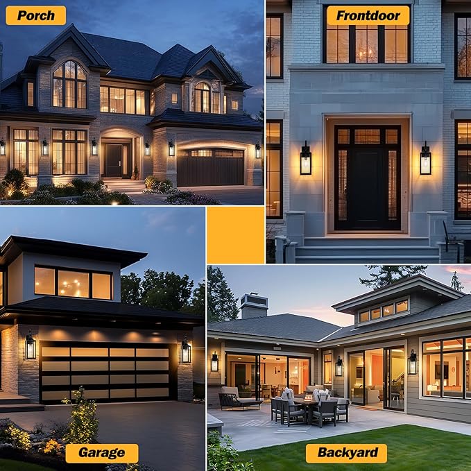 19" Large Outdoor Wall Lights 2 Pack, Black Exterior Light Fixtures, Outdoor Sconces Wall Lighting Porch Lights, Waterproof Wall Lamp for House, Doorway, Garage, Black Metal with Gold Trim