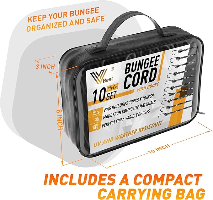 Heavy Duty Bungee Cords with Hooks - 10 Piece 18 Inch Bungie Cords Set