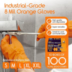 Inspire Heavy Duty Orange Nitrile Disposable Gloves | ULTRA 8 Mil Diamond Textured Grip | Industrial Mechanic Food