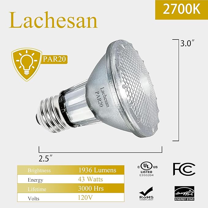 PAR20 50W Halogen Flood Light Bulbs 12PCS, 120V, E26 Medium Base, 2700K Warm White Dimmable for Indoor Spotlight, Range Hood Recessed Light Bulbs