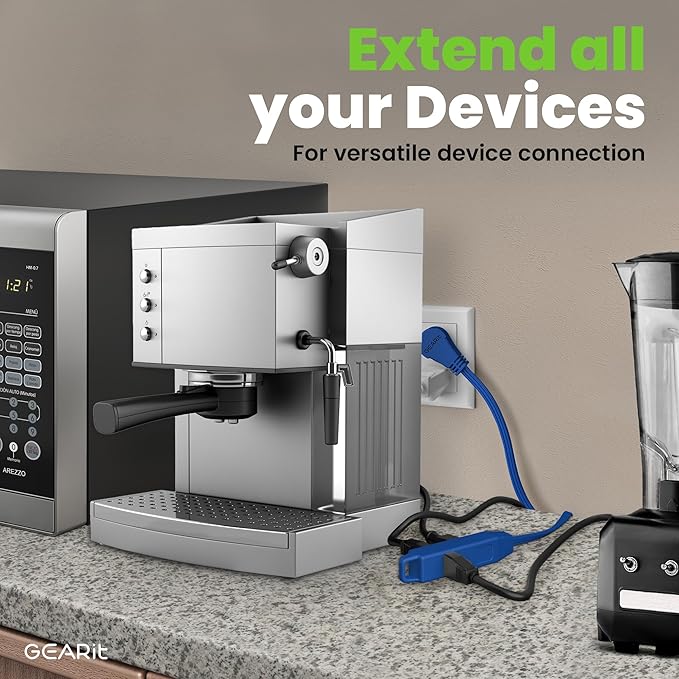 GEARit 360 Rotating Flat Plug Short Extension Cord with 3 Outlets (4ft, Navy) 16AWG/13A 3 Prong Wire, Outlet Saver for Home Office Dorm Room Essentials, ETL Certified