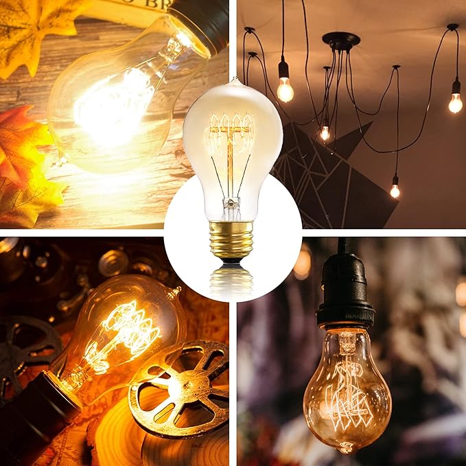 Incandescent Light Bulbs 40W，A19 Vintage Style Edison Light Bulb, 240 Lumen Dimmable 120V E26 Base Amber Glass Retro Bulb Old Fashioned, Squirrel Cage 2200K Warm Yellow Decorative Lamp, 6 Pack