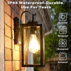 Pia Ricco Outdoor Wall Lights, Matte Black Exterior Light Fixture with Clear Glass Shade, Waterproof Front Porch Lighting, Modern Sconce Lantern for Outside, House, Garage, ETL Listed, Pack of 2