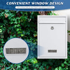 KYODOLED Key Lock MailBoxes for Outside, Locking Wall Mount Mailbox, Security Key Drop Box for Letters Newspapers, Cards, 12.4H x 8.54L x 3.35W Inches, White