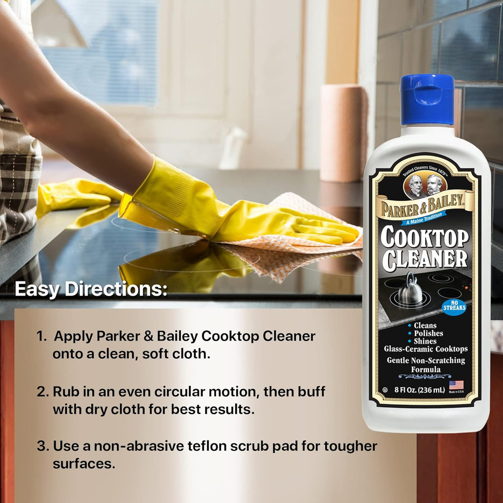 Parker & Bailey Cooktop Cleaner – Non-Scratch Formula for Glass and Ceramic Stovetops, Removes Grease and Residue, Restores Shine, 8 oz