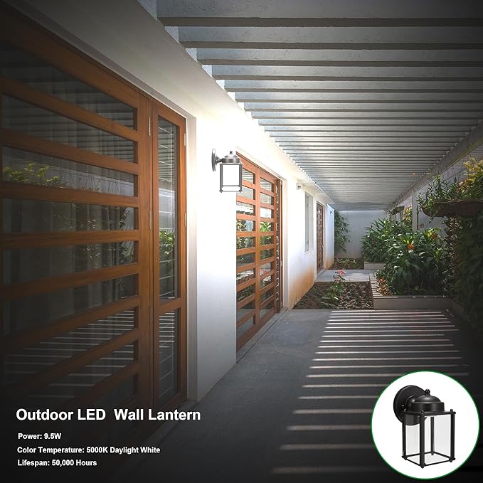 LIT-PaTH Outdoor LED Wall Lantern, Wall Sconce as Porch Lighting Fixture, 5000K Daylight White, 9.5W 800 Lumen, Aluminum Housing Plus Glass, Bronze Finish-2 Pack