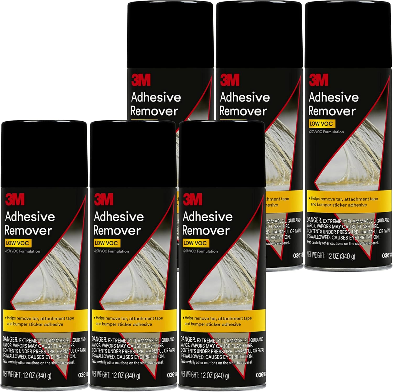 3M Adhesive Remover 12 oz (Pack of 6) – Low VOC, CARB Compliant, Fast-Acting Residue-Free Solvent Removes Adhesives, Stickers, Tape, Tar & Wax – Safe on Automotive Paint, Glass & Vinyl