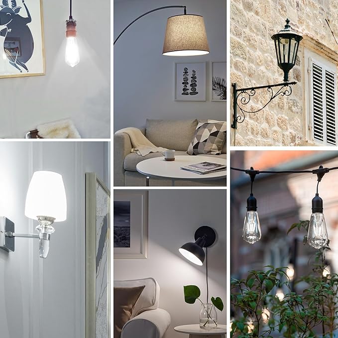 Jensense Edison LED Light Bulbs 8Watt Dimmable Light Bulbs 5000K Daylight White, E26 LED Bulb 60watt Equivalent, Vintage Bulbs 800lm CRI 90 Clear Glass 24 Packs