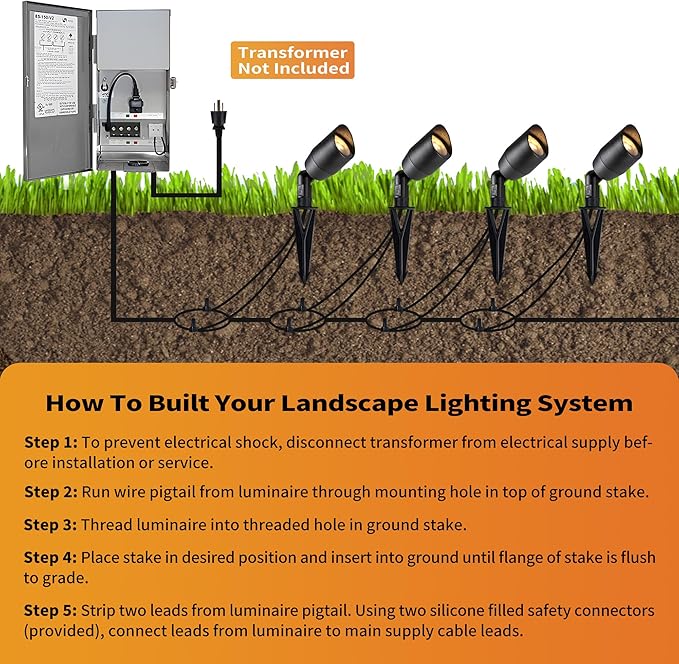 VISTA 4 Pack Cast Aluminum Landscape Spotlights, Low Voltage Landscape Lighting Spot Lights Outdoor with 4.5W MR16 LED Bulb for Yard, Garden, Lawn, Tree