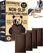 CasterMaster Anti Slip Furniture Pads Rectangular Rubber Caster Cups - 2 x 4 in Brown Pack of 4 - Non Slip Floor Protectors for Chairs & Hardwood Floors - Quiet Rubber Feet