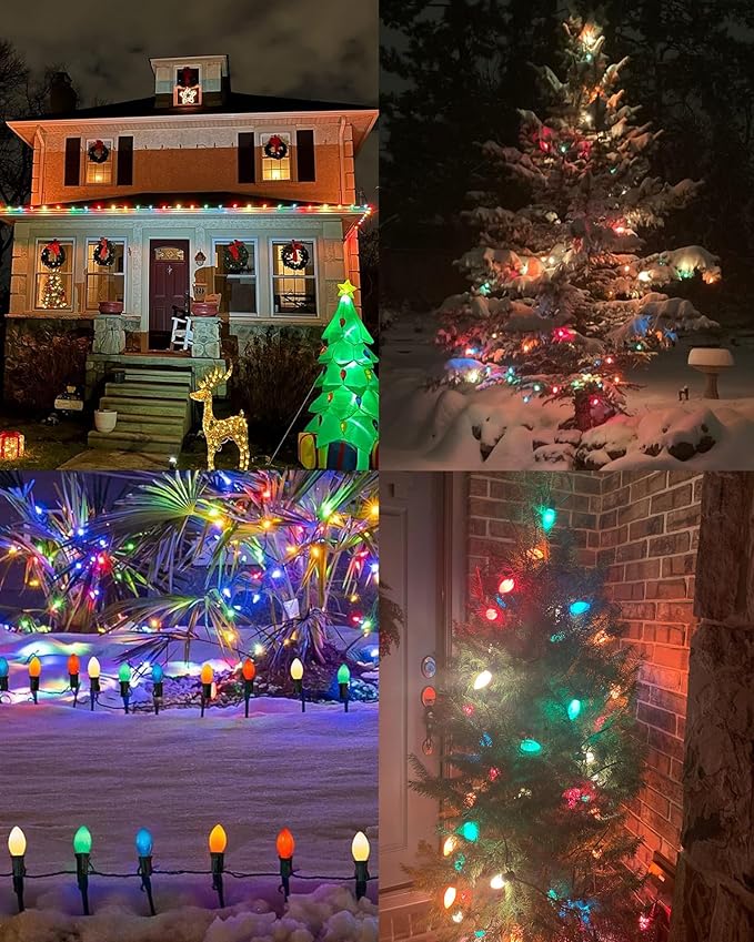 C9 Christmas Light Bulbs 25 Pack, C9 Ceramic Multicolor Replacement Bulb Incandescent Light Bulbs, E17/C9 Intermediate Base Bulb for Patio Outdoor Christmas String Lights, 7 Watts