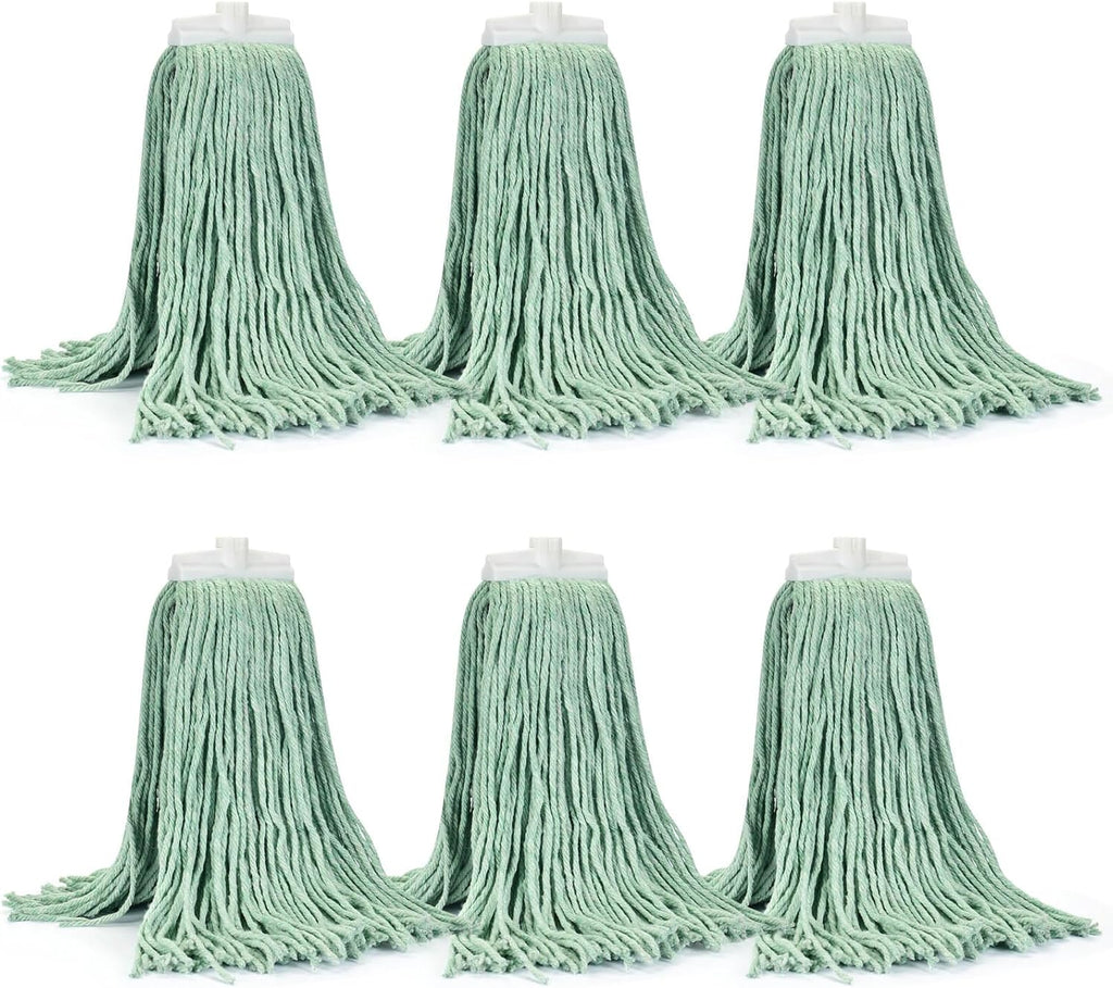 Matthew Cleaning Screw-on Heavy Duty Cotton Wet Mop Replacement Heads(Green, Large,6 Pack) with 2 Pack Microfiber Cloth for Residential & Commercial Floor Cleaning Use- Fit Standard American Screw