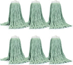 Matthew Cleaning Screw-on Heavy Duty Cotton Wet Mop Replacement Heads(Green, Large,6 Pack) with 2 Pack Microfiber Cloth for Residential & Commercial Floor Cleaning Use- Fit Standard American Screw