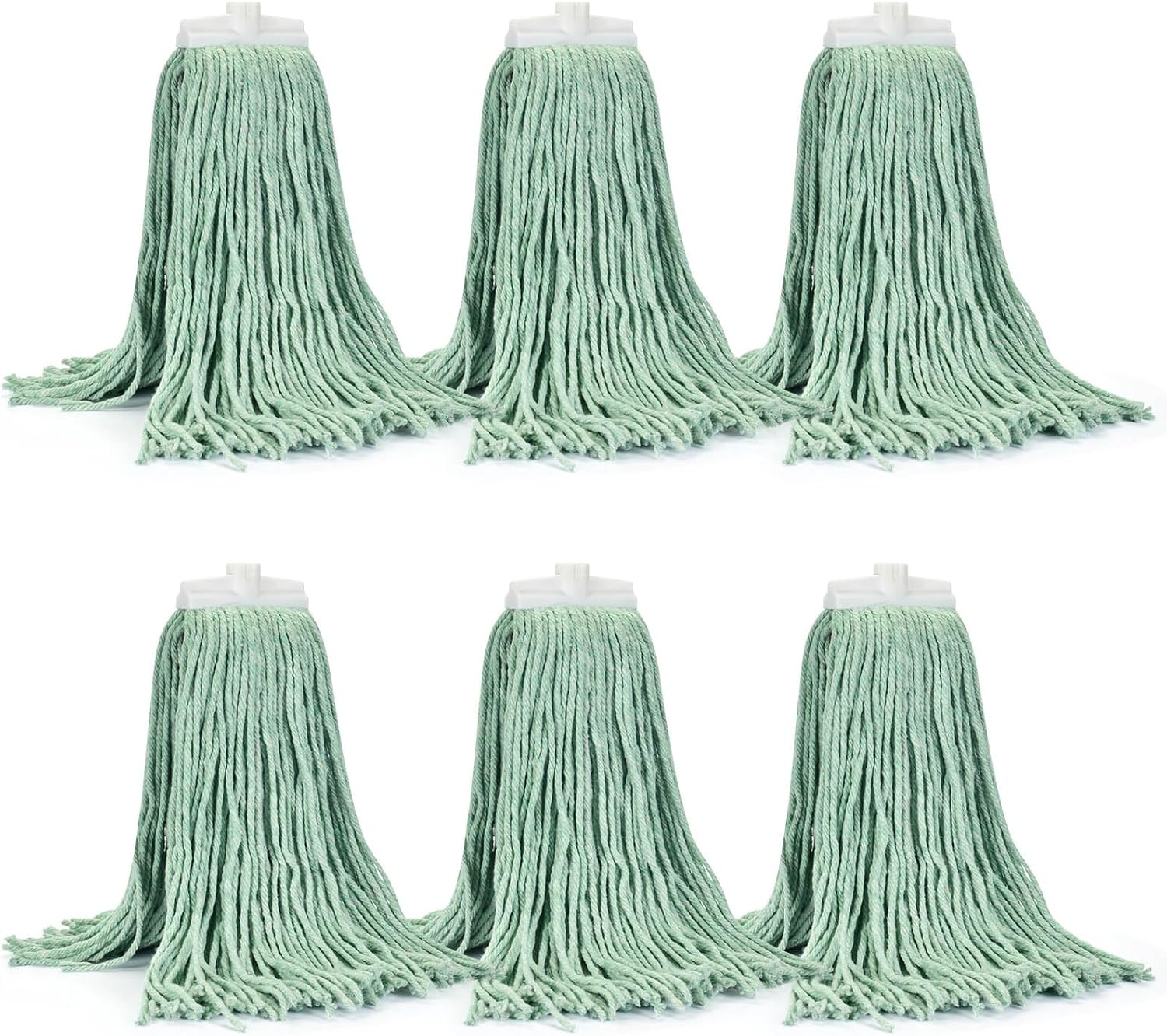 Matthew Cleaning Screw-on Heavy Duty Cotton Wet Mop Replacement Heads(Green, Large,6 Pack) with 2 Pack Microfiber Cloth for Residential & Commercial Floor Cleaning Use- Fit Standard American Screw