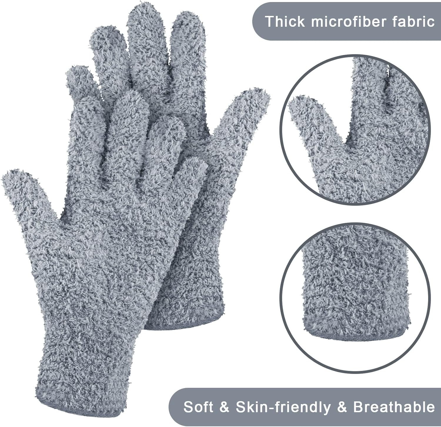 Patelai 3 Pairs Microfiber Plant Dusting Gloves Leaf Cleaning Gloves for Indoor Plants, Blinds, Furniture, House(Large,Black, White, Gray)