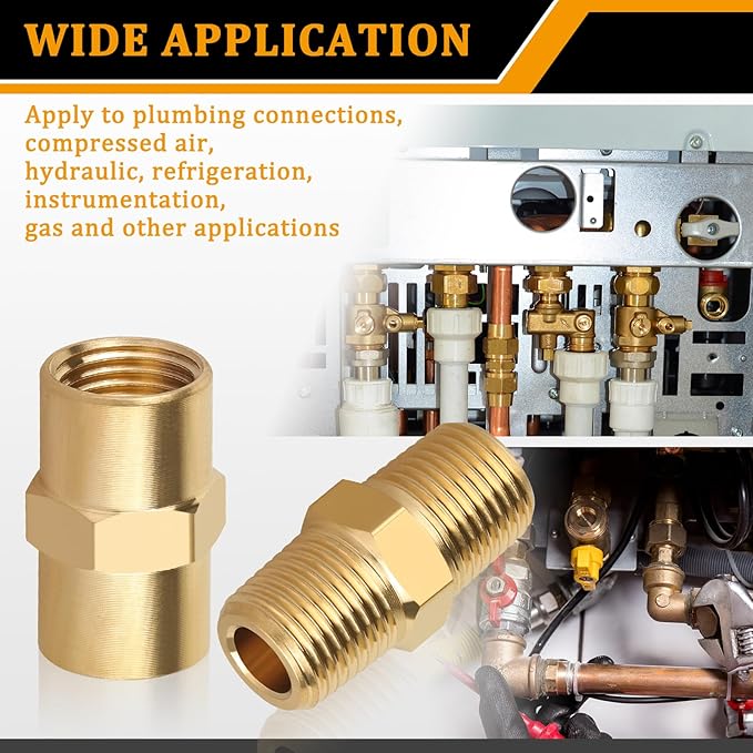 KOOTANS 12pcs Brass Pipe Fitting, NPT Hex Nipple, Coupling, 1/8" x 1/8" NPT Male Pipe, 1/8" x 1/8" NPT Female Pipe Fittings Set (6 Nipple & 6 Coupling)