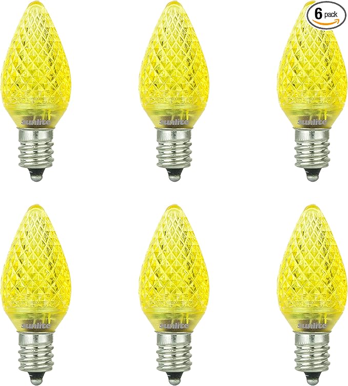Sunlite 80704 LED C7 Holiday Decorative Bulb 0.4 Watts, E12 Candelabra Base, Faceted Christmas-Lights Nightlight, Yellow