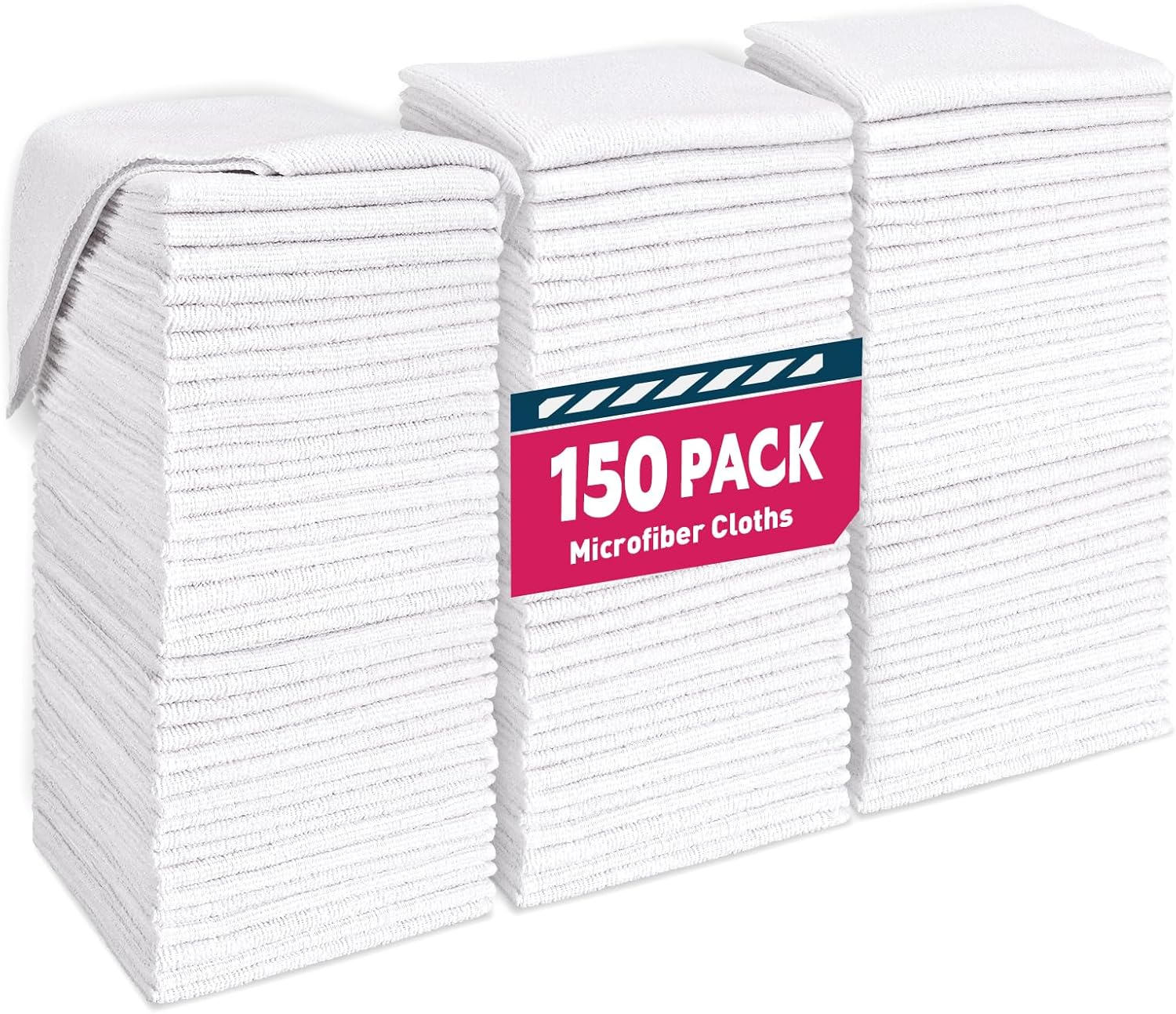 White Microfiber Towels- 150 Pack, Microfiber Cleaning Cloths Bulk, Microfiber Towels for Cars, Cleaning Rags (12x12 inches)