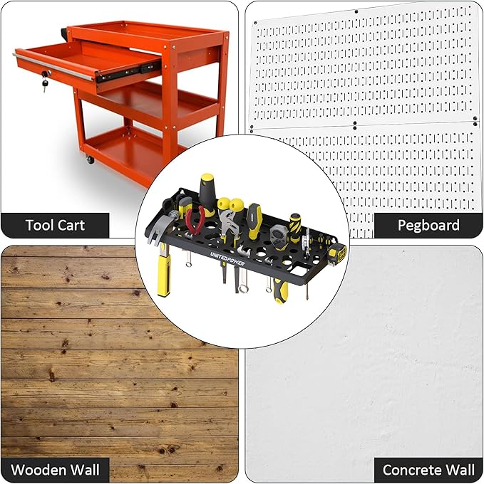 UNITEDPOWER Wall Mount Tool Storage Rack, Screwdriver Holder, Pliers Organizer, Wrench Utility Shelf, 51 Holes for Variety of Small Hand Tools, Workshop, Shed, Garage, Home