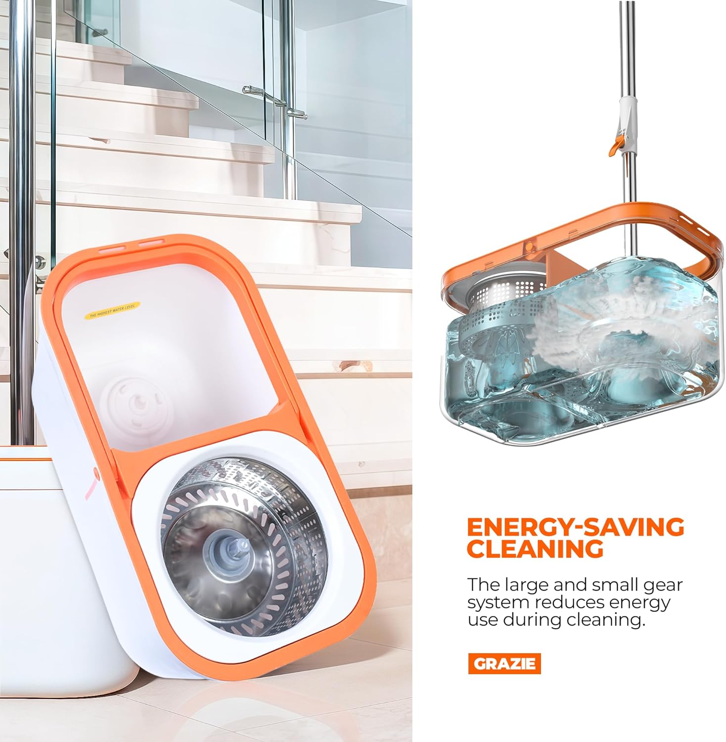 Spin Mop and Bucket Set Cleaning System Wringer 360 Microfiber Mop with Stainless Steel Handle Self Wringing Bucket for Tile Hardwood Laminate Floors Includes 2 Mop Head Refills