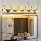 Vintage Bathroom Vanity Light, 6-Light Black Gold Vanity Lighting Fixture with Flower Glass Shade, Bathroom Lighting Fixtures Over Mirror