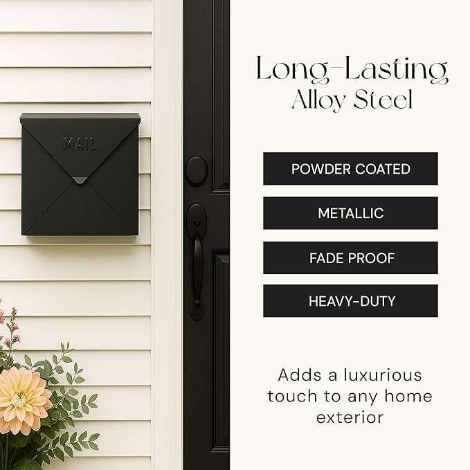 NACH Mailboxes for Outside Wall Mount, 10 x 10 x 4 inch Black Mailbox, Waterproof Mailboxes for Outside - Chicago Style Mail Box