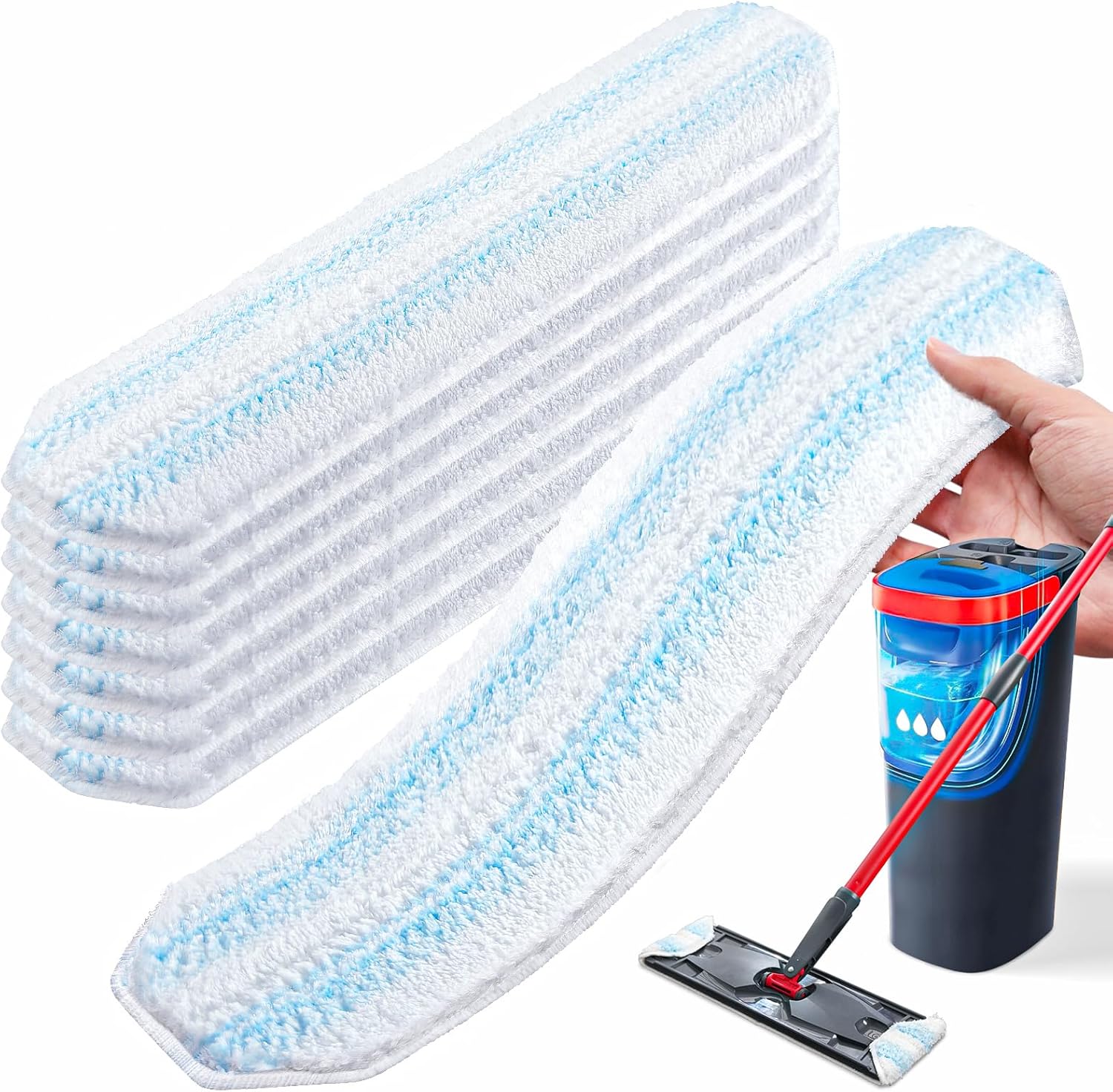 AIR U+ Mop Replacement Pads for O Cedar H2prO Flat Mop System, 8 Pack Mop Pads, Machine Washable Reusable Microfiber Mop Heads Replacements for O-Cedar H2Pro Refills Clean for ALll Floors Types