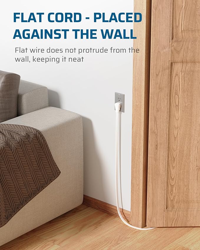 DEWENWILS 3 Outlet Extension Cord with Flat Plug, 25 FT 16/3 Awg Grounded Power Cable for Indoor Use, SPT-3 Cord, White, ETL Listed, 1 Pack