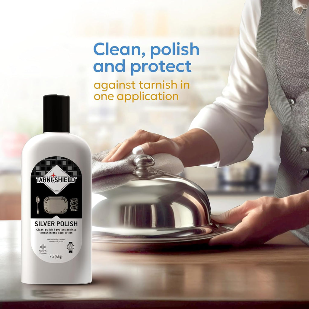 Tarni-Sheild Silver Polish - Clean, Polish, and Protect Against Tarnish - 8 Ounces – Safely Cleans Silver, Copper, Brass, and Other Metals in Just One Application