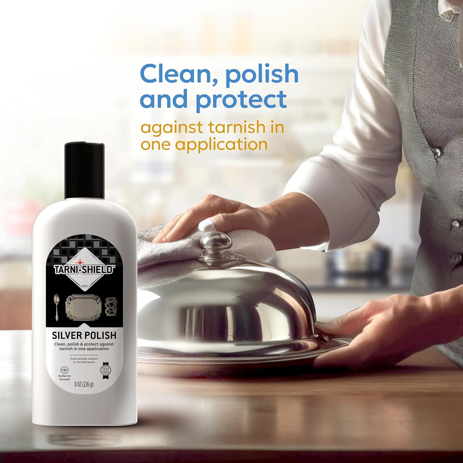 Tarni-Sheild Silver Polish - Clean, Polish, and Protect Against Tarnish - 8 Ounces – Safely Cleans Silver, Copper, Brass, and Other Metals in Just One Application