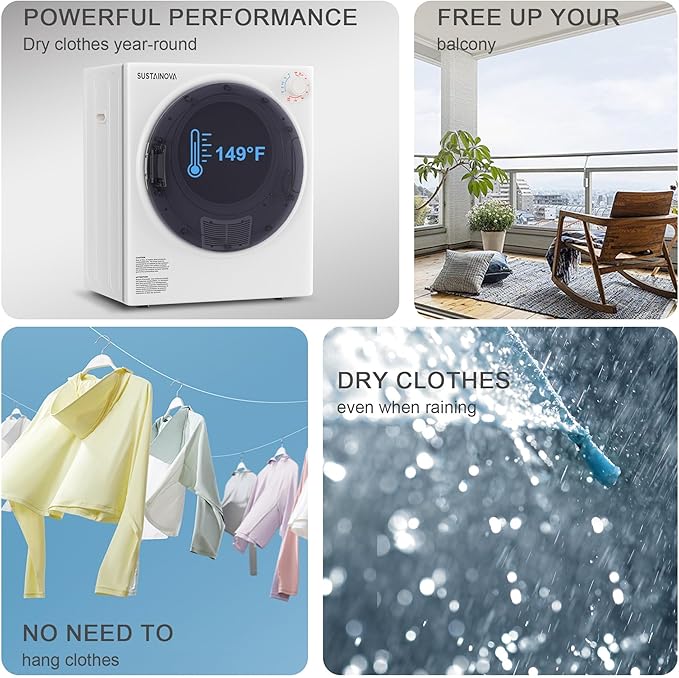 Elevon 800W Portable Clothes Dryer 2.6 cu.ft Drying Machine for Laundry with Stainless Steel Tub for Apartment, Rvs, Dorms, Compact Dryer for Small Space, Black/White