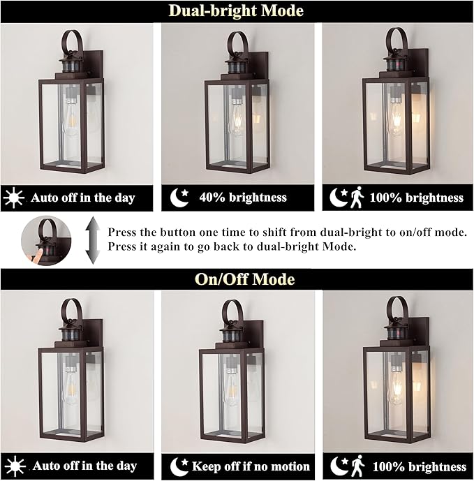 MICSIU 2 Pack Motion Sensor Outdoor Wall Lights Fixture, 18 Inch Oil Rubbed Bronze Dusk to Dawn Outdoor Lighting, Extra Large Exterior Wall Lights for House, Porch, Pathway, Patio