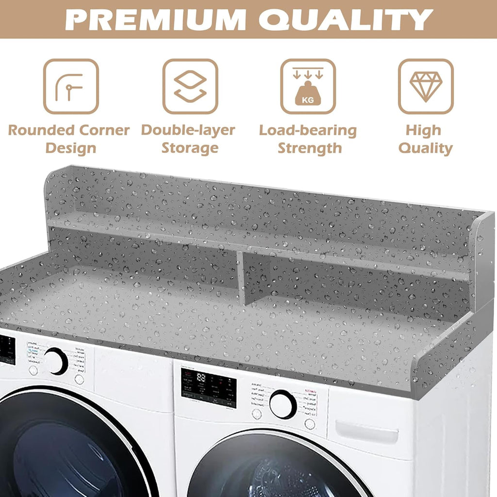 Royxen Laundry Countertop with 2-Tier Shelf Universal Fit, Washer and Dryer Countertop with Storage Space, Shelf Height 11.5 Inches, Solid Wood, Grey