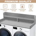 Royxen Laundry Countertop with 2-Tier Shelf Universal Fit, Washer and Dryer Countertop with Storage Space, Shelf Height 11.5 Inches, Solid Wood, Grey