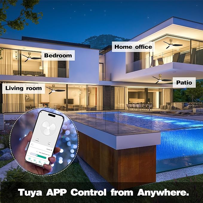 48 Inch Smart Ceiling Fans with LED Lights Remote,Quiet DC Motor,Dimmable,Outdoor Indoor Gold Black Ceiling Fan Controlled by WIFI Alexa App,for Modern Bedroom Living Room Patio Porch