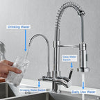 MENATT 3 in 1 Kitchen Faucet with Drinking Water Faucet, Pull Down Double Handle Filtration Kitchen Faucet Chrome (Without Water Filtration Device)
