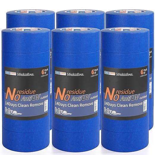 ADHES Blue Painters Tape Blue Tape Painting Tape for Walls,UV Anti,14 Days Clean Remove,1.88inch x 60yard,36Rolls
