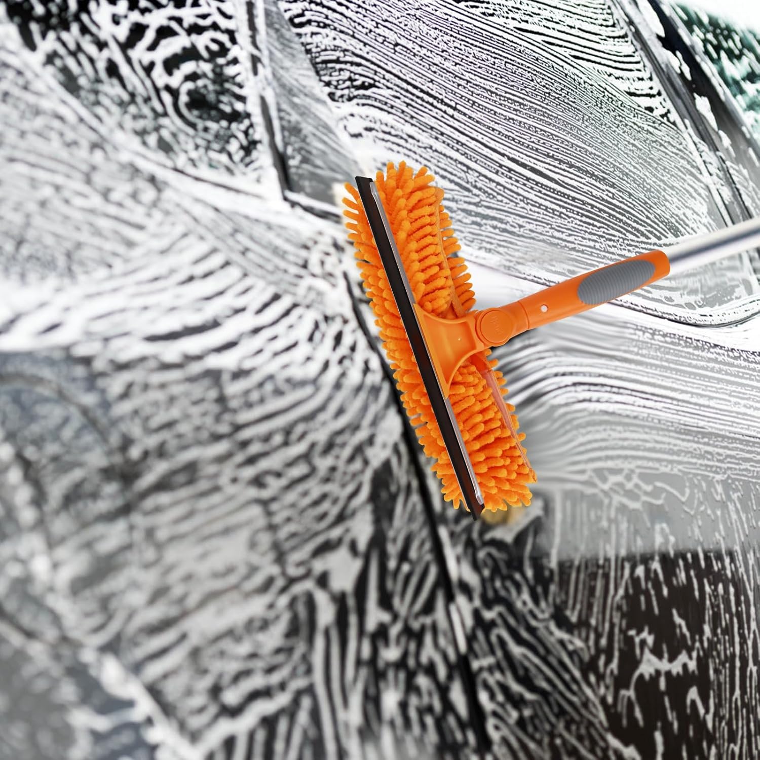 23 ft High Reach Window Squeegee with Extension Pole, 2 in 1 Squeegee for Window Cleaning, Window Cleaner Tool with 5-Stage 4-16.5 ft Telescoping Pole, Squeegee for Shower Glass Home Car