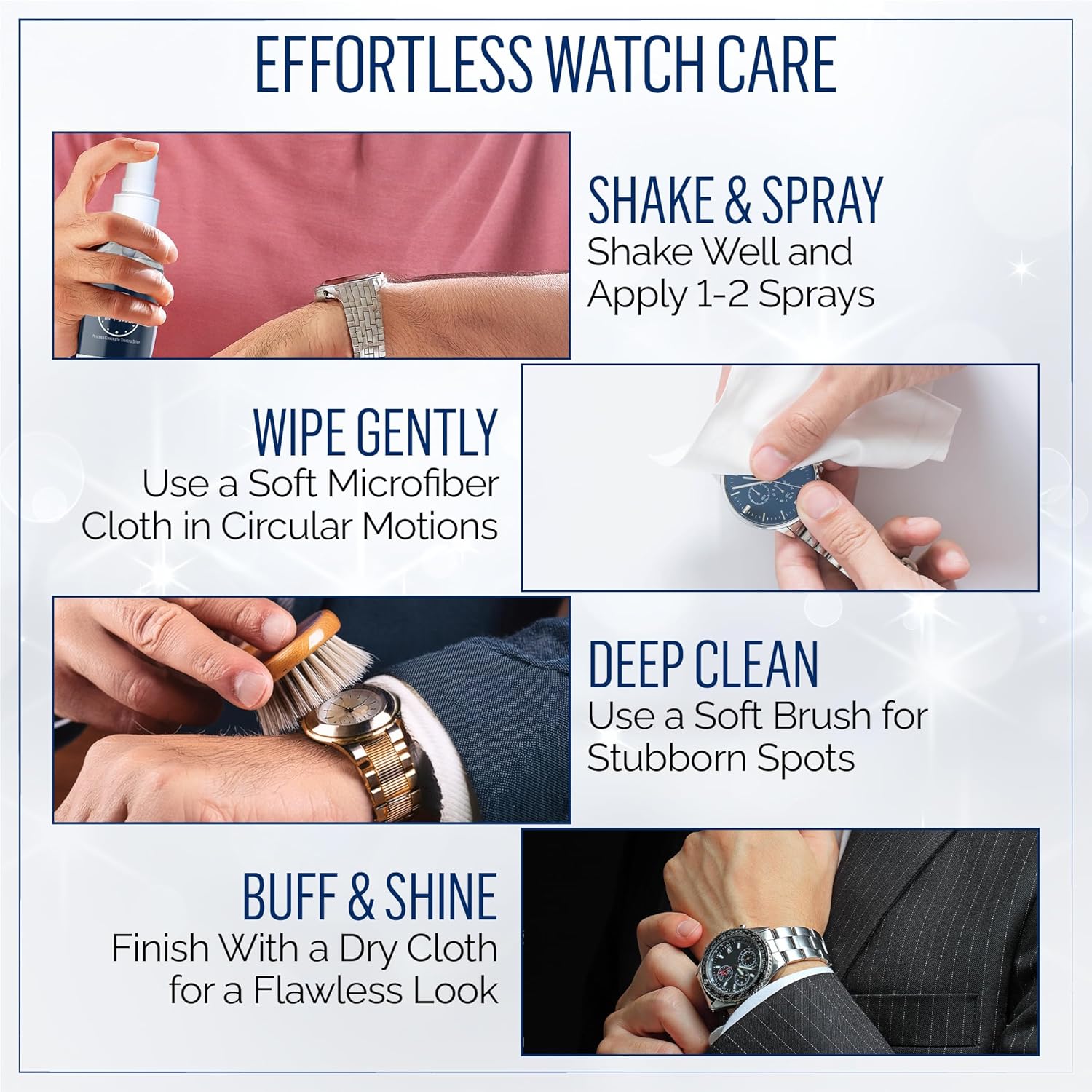 Mazal Watch and Jewelry Cleaner Spray kit. Cleaning Solution -Safe on All Metals, Crystals, Gold, Platinum, Precious Gemstones, Diamond Jewelry- Quick, Long Lasting Shine- TSA Approved 2oz