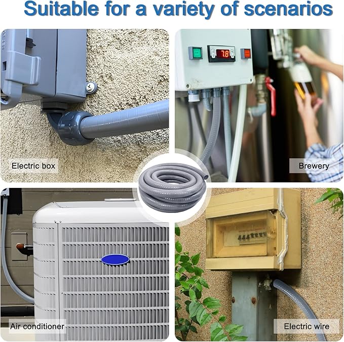 3/4 Inch 25ft Electrical Conduit Kit UL Certification,Flexible Non Metallic Liquid Tight Electrical Conduit,Flexible Metallic Conduit with 5 Straight and 3 90-Degree Conduit Connector Fittings