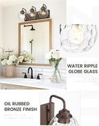zeyu Bathroom Light Fixtures, 3-Light Bathroom Vanity Light, 20 Inch Modern Wall Sconces with Water Ripple Globe Shade, Oil Rubbed Bronze Finish, ZSL72BG-3W ORB-WG