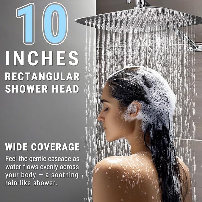G-Promise All Metal 10 Inch Shower Head with Massage Mode Handheld, Rain Shower Head with Handheld Spray Combo, 3-Way Diverter with Pause Setting, 11 Inch Adjustable Extension Arm (Chrome)