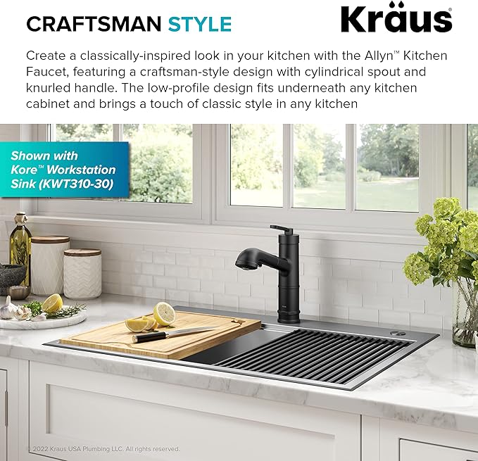 KRAUS Allyn Pull-Out Single Handle Kitchen Faucet in Matte Black, KPF-4103MB