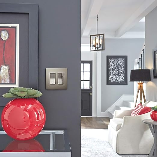 Legrand radiant TM870NICC10 15 Amp Rocker Wall Switch, Single Pole Decorator Light Switches, Nickel (1 Count)