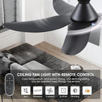 46" Ceiling Fans with Lights Remote/APP Control, Low Profile Ceiling Fans with Dimmable White Colors+Ring RGB Lights, 6 Speeds 5 Reversible Curved Blades for Kids Room Bedroom Living Room Bar, Black