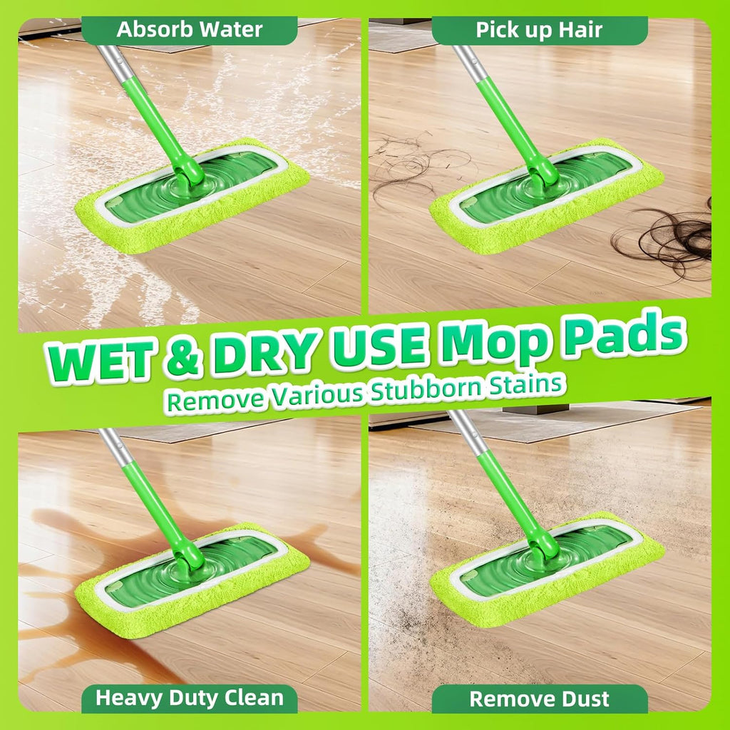 Reusable Mop Pads fit Swiffer Sweeper Mop - Microfiber Wet Pads Refill & Machine Washable Dry Sweeping Cloths for Mopping All Sealed Floors - Hardwood, Laminate, Tile & Stone (Mop is not Included)