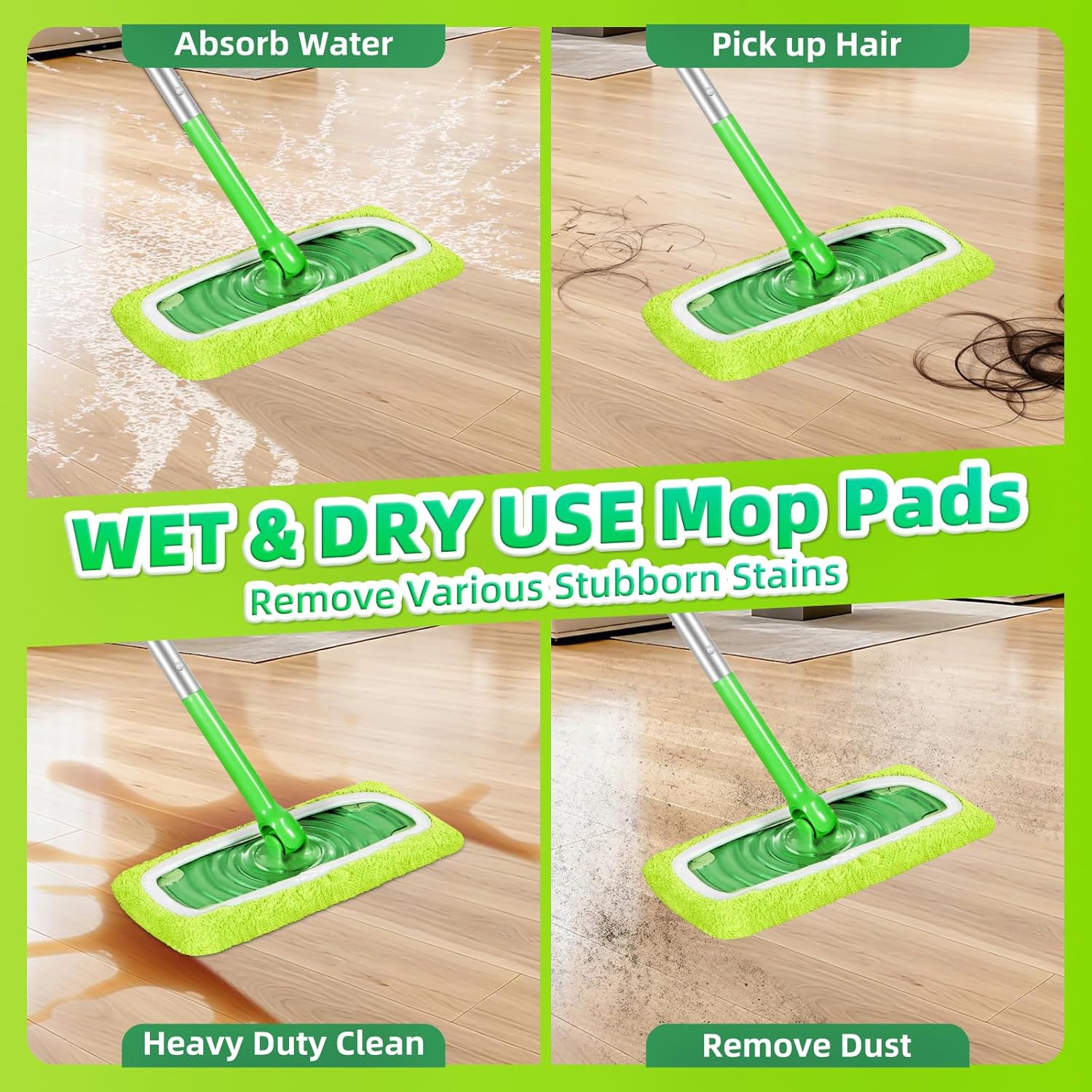 Reusable Mop Pads fit Swiffer Sweeper Mop - Microfiber Wet Pads Refill & Machine Washable Dry Sweeping Cloths for Mopping All Sealed Floors - Hardwood, Laminate, Tile & Stone (Mop is not Included)