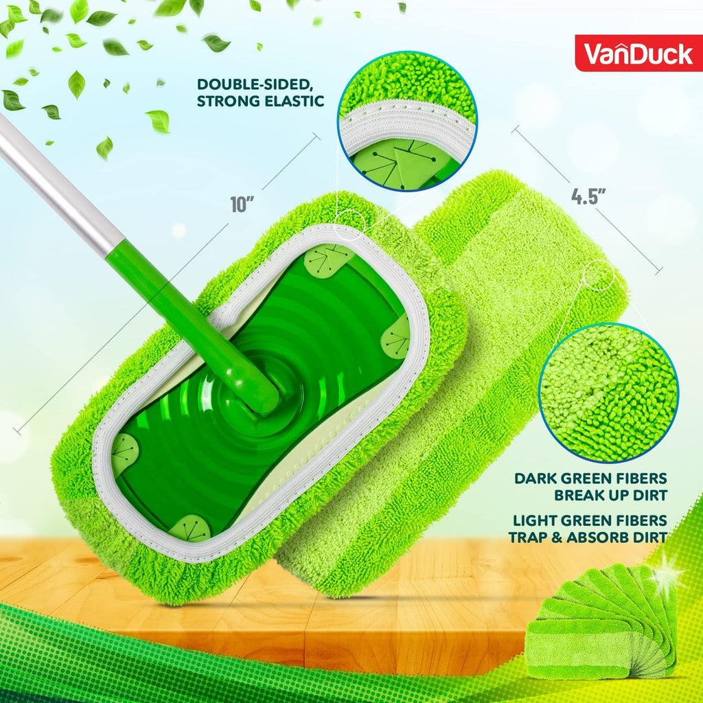 VanDuck Reusable Mop Pads Compatible with Swiffer Sweeper (4-Pack) - Washable Microfiber Mop Pads for Wet & Dry Use - All Purpose Floor Mopping and Cleaning Product