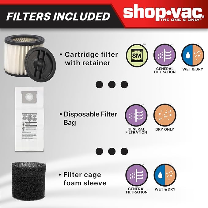 Shop-Vac 9522205 5 Gallon 5.5 Peak HP Hangup Wet/Dry Vacuum, 1.25 Inch Diameter x 18 Foot Hose, 6 Foot Cord, Wall Mount Included, Ideal for Garage, Workshop & Home